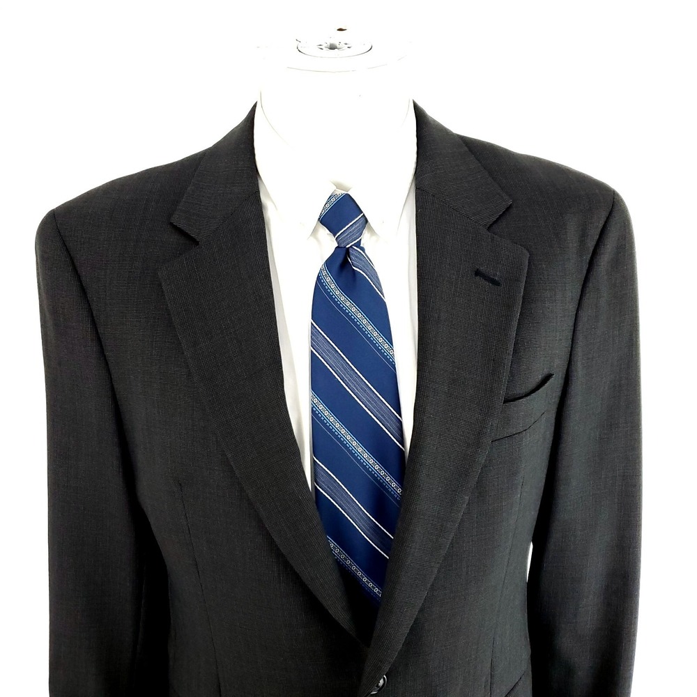 Jos A Bank Wool 2 Button Blazer 40R Gray Star‎ Check Sport Coat Tagged 38R